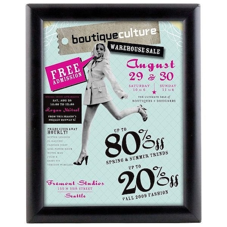 M&T Displays Opti Frame 8.5 in. X 11 in.  Poster Size 1 in. Black Color Profile, Mitred Corner, w/Back Support UCP255B181x2990